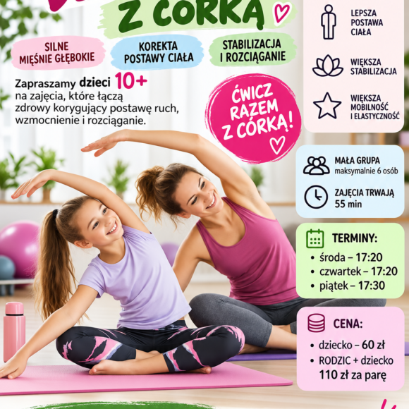 trening pilates kręgosłup z córką odchudzanie postawa